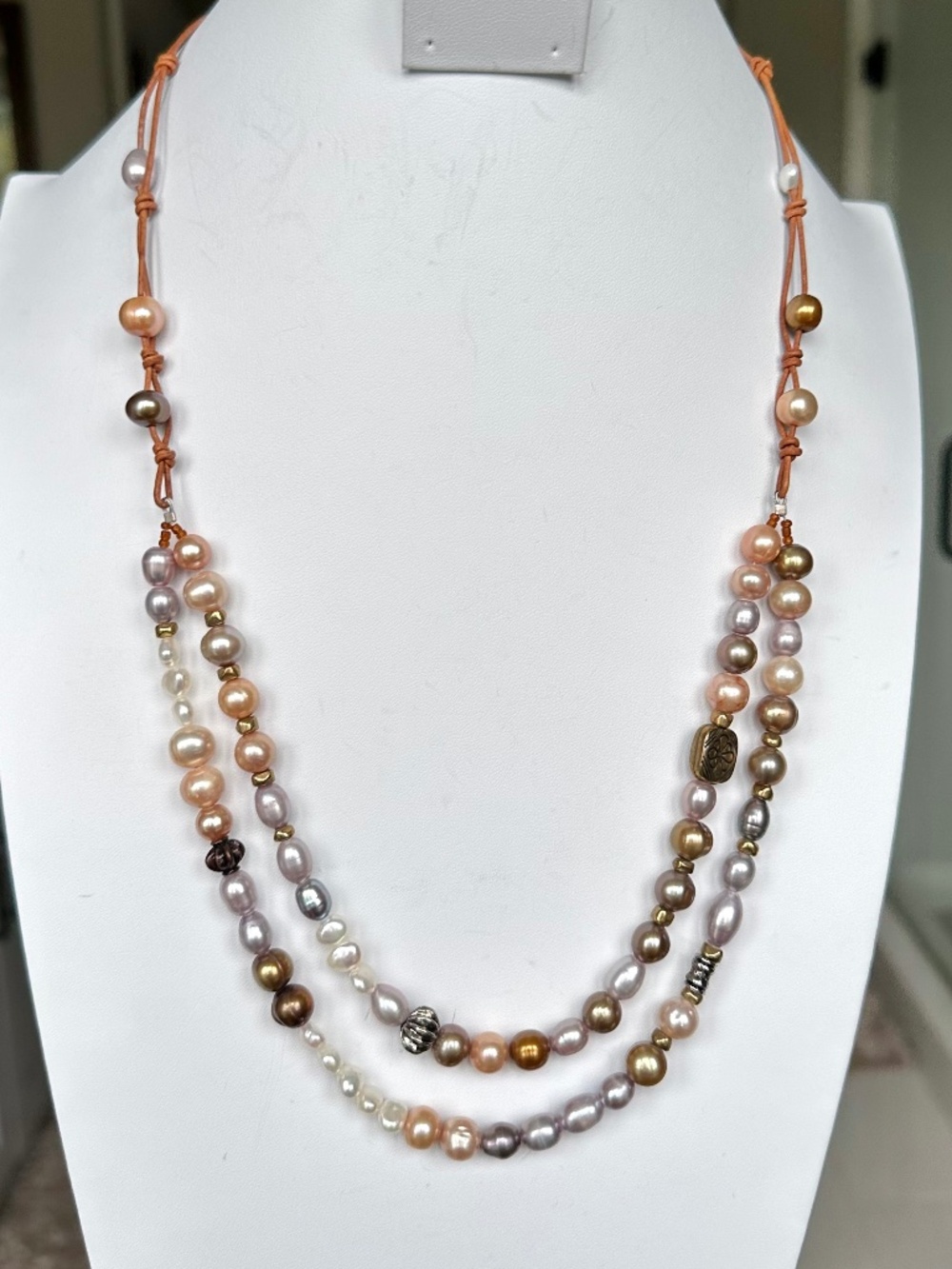 NWT Peyote Bird Free Spirit 24" 2-Strand Cultured Pearl Leather Cord Necklace